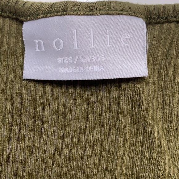 Nollie ribbed long sleeve front knot scoop neck Fitted top Large Olive green - Picture 4 of 5